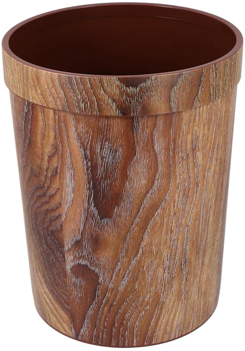 Houten Prullenbak - Afvalbak Ronde Bak - Afval Scheiden - Mimetische Houtnerf - 2.5 Gallon - Koffie