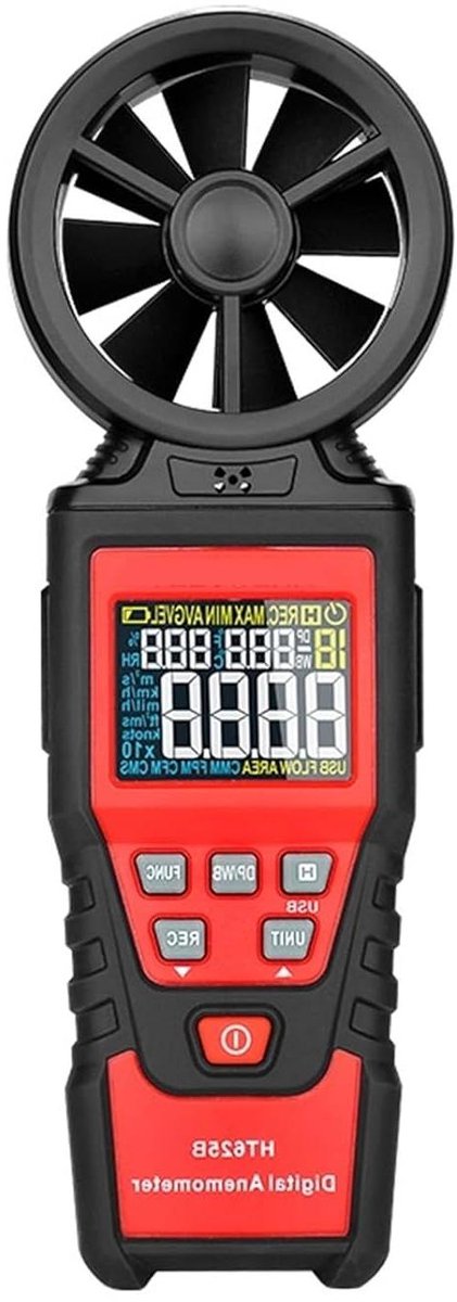 Digitale Anemometer - Windsnelheid Meter - Luchtstroom Meten - LCD Achtergrondverlichting - 197 x 60 x 33 mm - Grijs