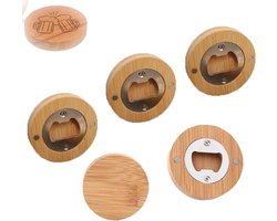 Magnetic Bottle Opener Wood 5 Pieces Round Beer Opener Portable Bamboo Bottle Opener with Field Attenuation Adsorsible for Personalized Fridge Magnets 6 cm Diameter