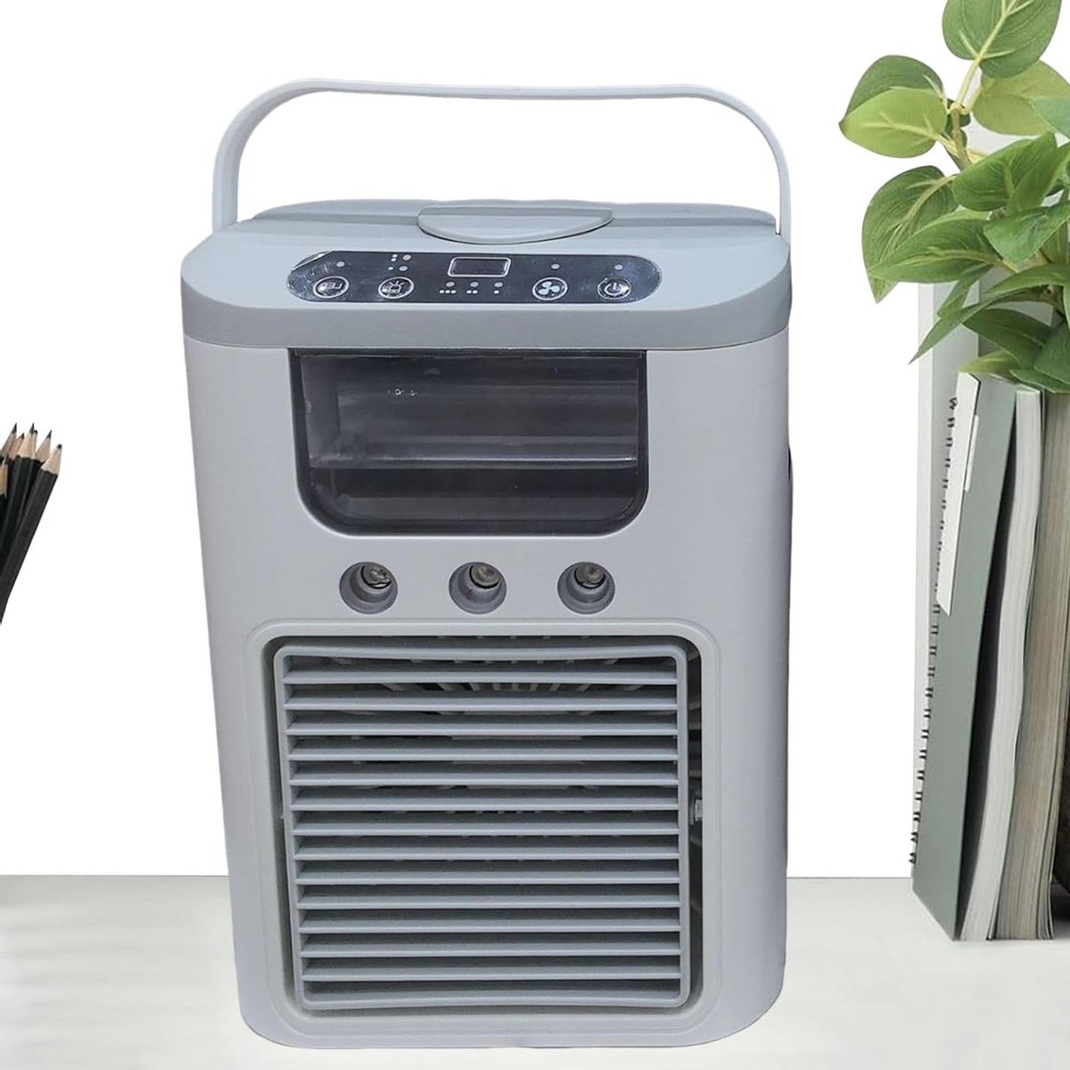 Luchtkoeler - Persoonlijke ventilator - Bureau verkoeling - Oplaadbaar & draagbaar - 23.5 cm hoog - Grijs