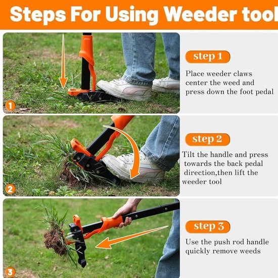 Onkruidtrekker Staand - Onkruidverwijderaar Tuin - Onkruid Verwijderen - Ergonomisch Staand Design - 99 cm - Niet gespecificeerd — afbeelding 5