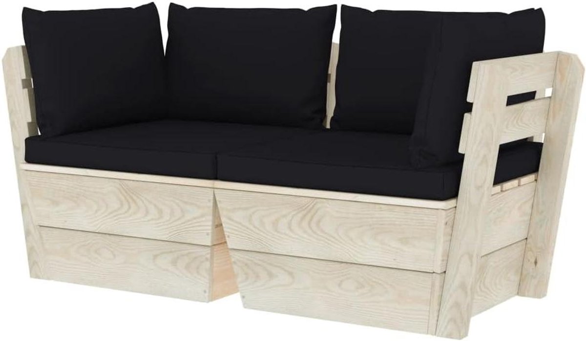 Rustieke Palletbank - Tuinbank Hout - Buiten Ontspannen - Met Comfortkussen - 60 x 60 x 65 cm - Zwart