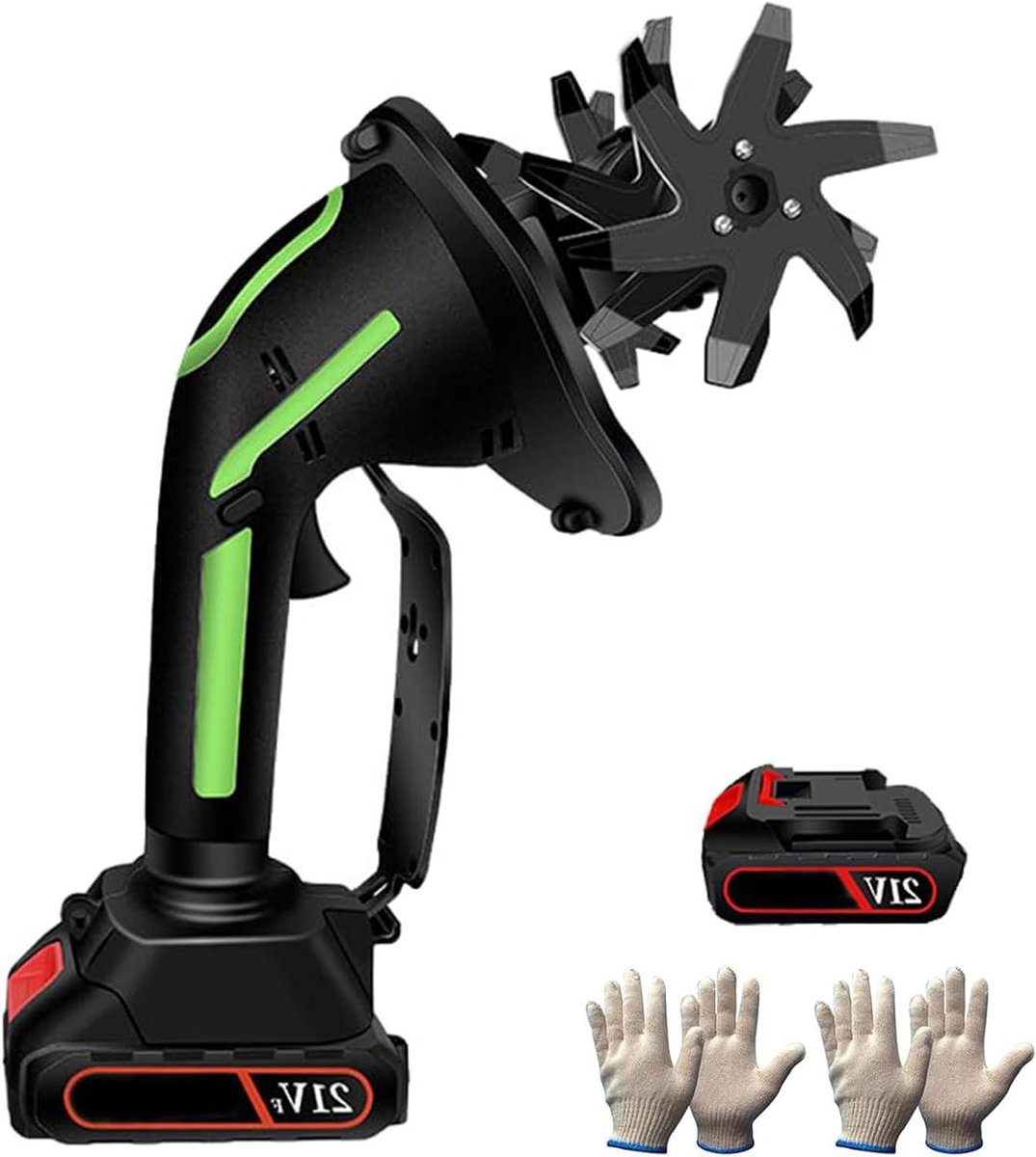 Elektrische Tuinaarde Frees - Mini Tiller - Bodem Bewerken - Draadloos 21V Vermogen - 10cm Werkbreedte - Groen