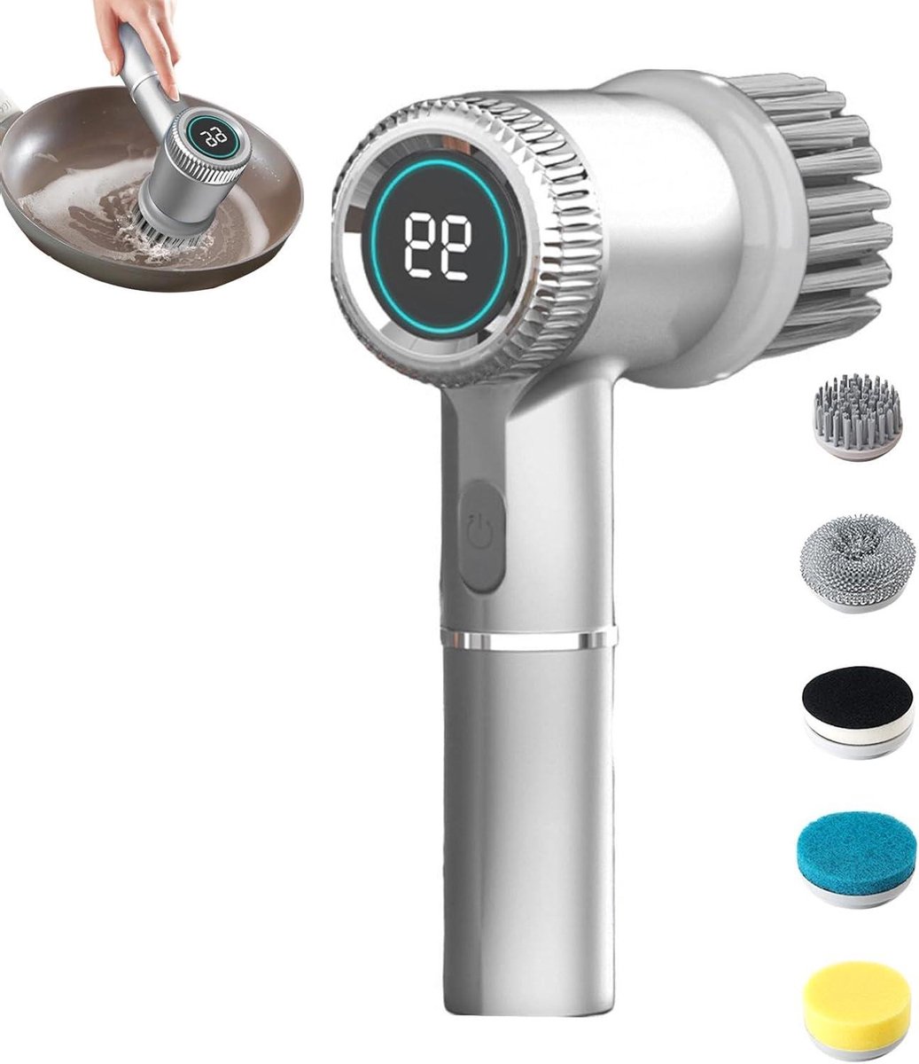 Elektrische Schrobber - Reinigingsborstel - Badkamer Schoonmaken - 3 Snelheden Digitaal - 150 Min Gebruik - Wit