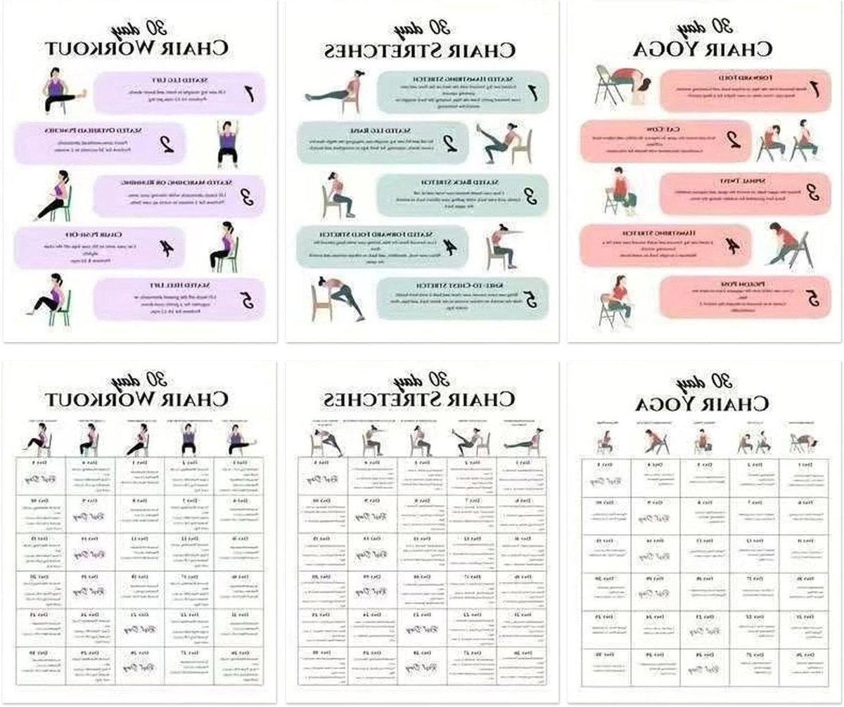 Stoel Oefenplan - Zittrainingsposter - Fitness Thuis - Gemakkelijk te volgen - 25 x 20 cm - Meerdere afbeeldingen