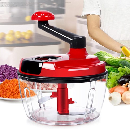 Handmatige Keukenrobot - Compacte Hulp - Snel Ingrediënten Snijden - Opvouwbare Handgreep - 18.5x18.5x2cm - Rood — afbeelding 4