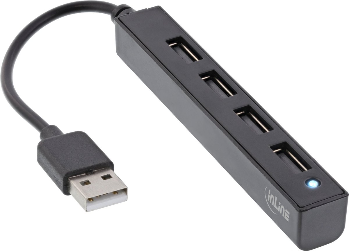 InLine® USB 2.0 4-poorts hub, USB-A male naar 4x USB-A female, kabel 15cm