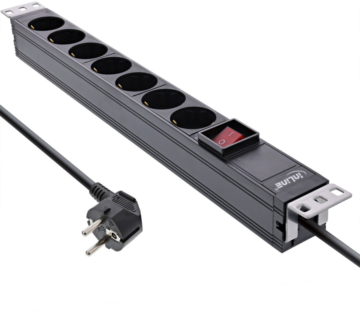 InLine® 19 contactdoos, 7-voudig aardingscontact, met schakelaar, 2m, zwart