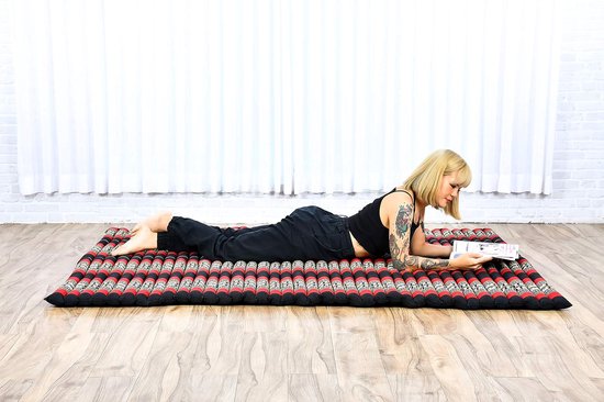 Opvouwbaar Matras - Japanse Futon Gastenbed - Ontspanning en slapen - Natuurlijk kapok gevuld - 190x145 cm - Zwart Rood — afbeelding 3