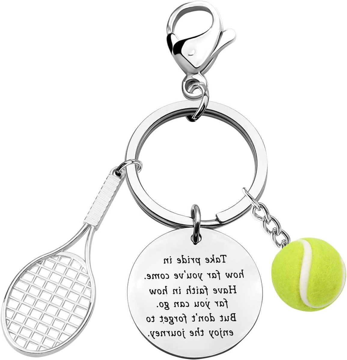 Tennis Sleutelhanger - Sport Accessoire - Cadeau Geven - Elegante Geschenkverpakking - 3 cm Ring - Zilverkleurig