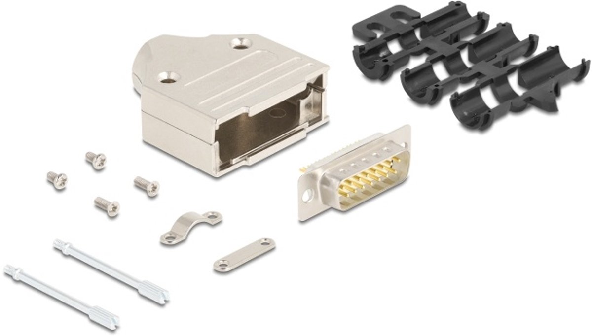 Delock Sub-D connector housing 15 pin metal including male connector and mounting material
