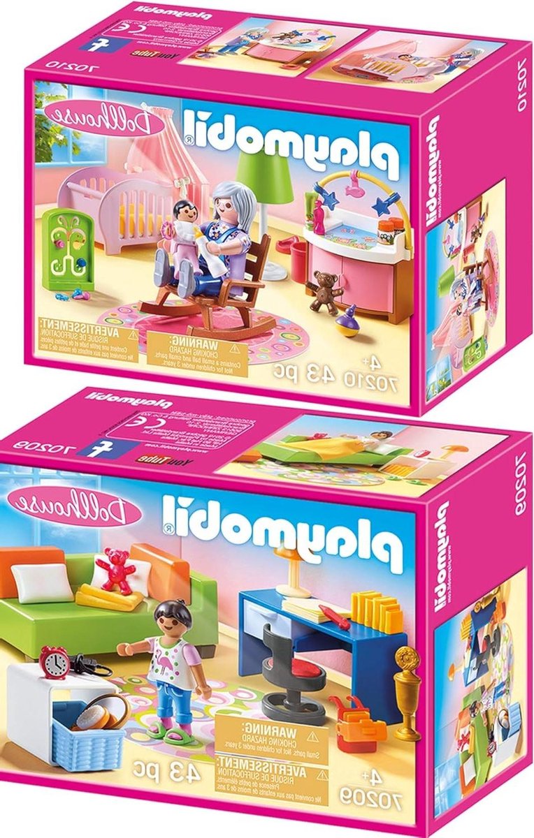 Poppenhuis kamers - Speelgoed sets - Kinderspel - Set van twee - Kleine maat - Roze