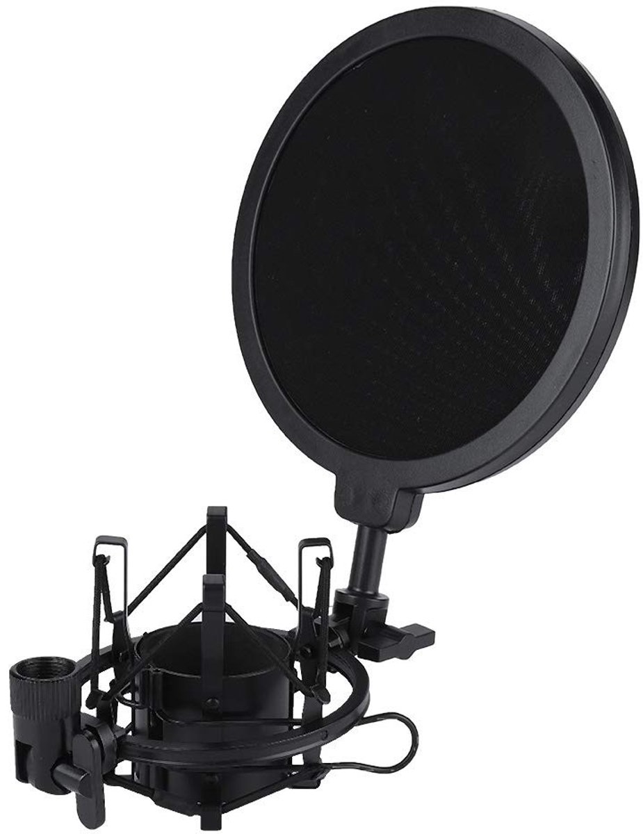 Dailygoody - Condensatormicrofoon - Professionele popfilter - Vermindert plosief geluid - Zwart - Schokdemper - Ideaal voor opname en streaming - Comp