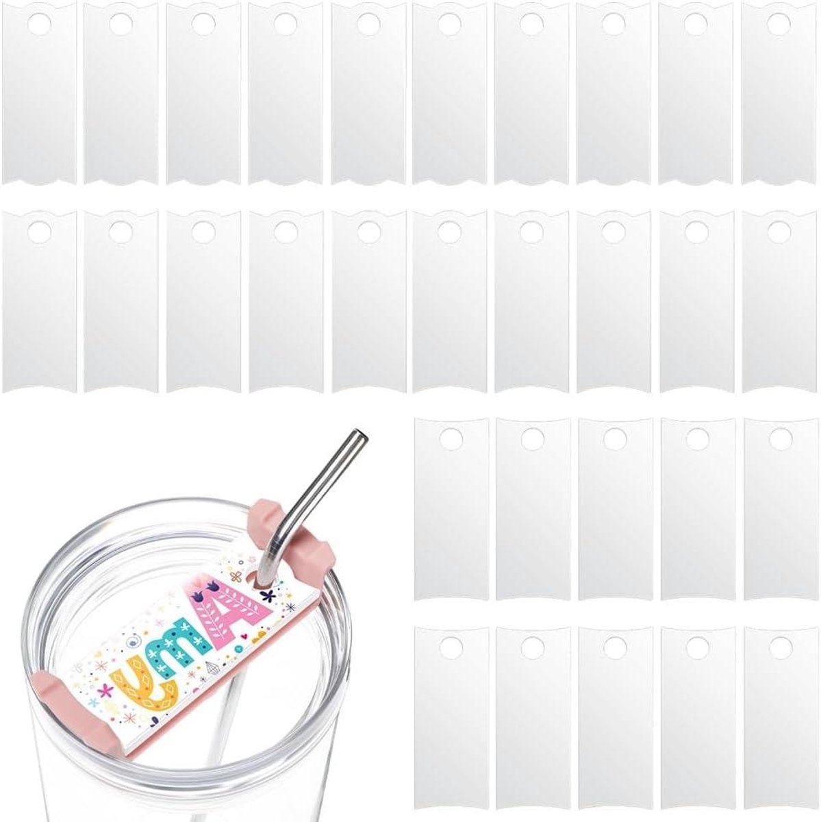 Naambordjes Bekerdeksel - Naamplaatjes Beker - Kopjes Onderscheiden - Gesublimeerd Acryl - 30 Stuks - Transparant