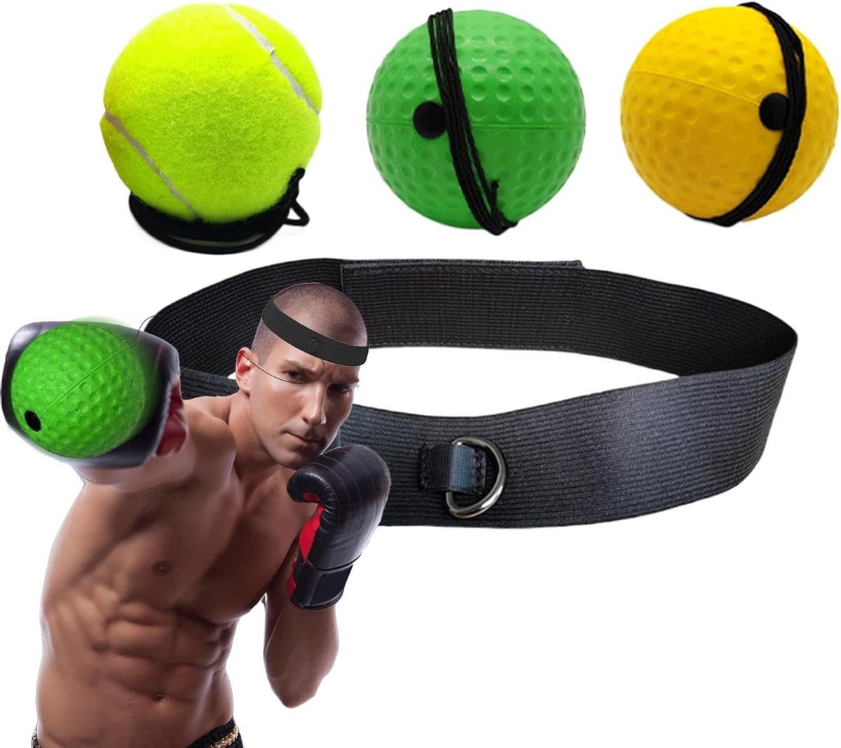 Boksbal met Hoofdband - Reflexbal Prikbal - Verbeteren Coördinatie - Verstelbare Hoofdband - 3 Ballen Set - Multicolor