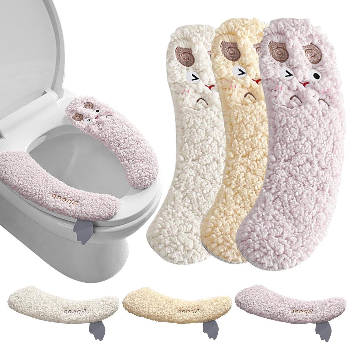 Toiletzitting Kussen - WC Brilhoes Warm - Zitcomfort Verbeteren - Schattig Lamspatroon - 34x11 cm - Wit