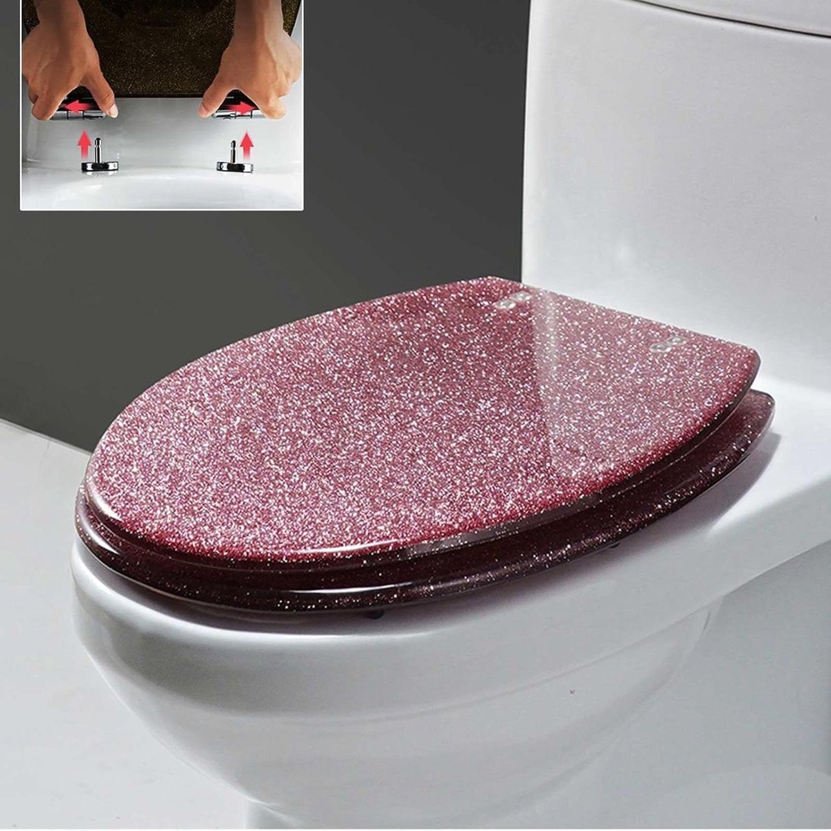 Toiletbril Hars - WC Deksel Glitter - Badkamer Decoratie - Langzaam Sluitend - B 36 cm x L 42 cm