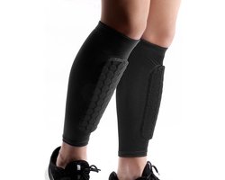 Honingraat-scheenbeschermers - Beenbeschermers - Scheenbeschermers - Compressiescheenbeschermers met honingraatstructuur - Scheenbeschermers - Scheenbeschermers voor voetbal - Geschikt voor diverse sporten en trainingen - Zwart (maat L) (per paar)