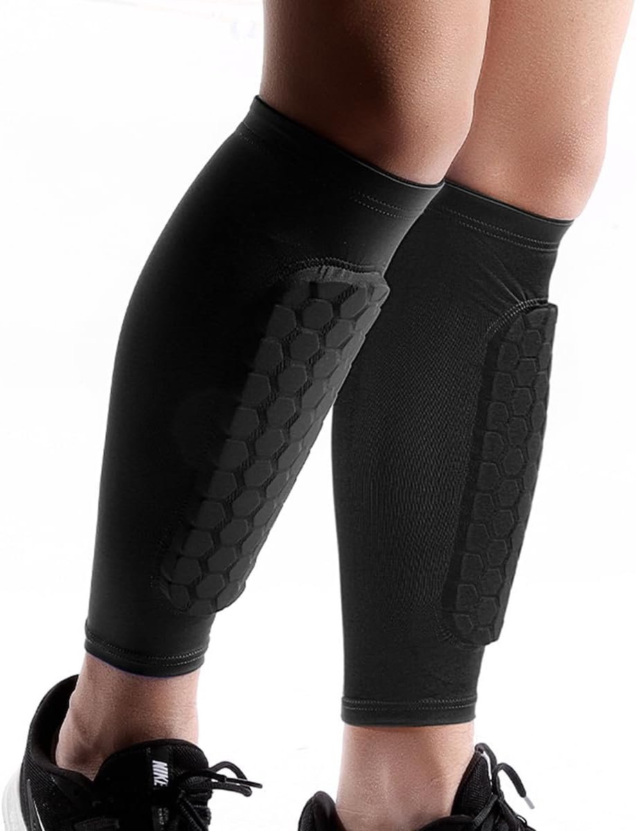 Honingraat-scheenbeschermers - Beenbeschermers - Scheenbeschermers - Compressiescheenbeschermers met honingraatstructuur - Scheenbeschermers - Scheenbeschermers voor voetbal - Geschikt voor diverse sporten en trainingen - Zwart (maat L) (per paar)