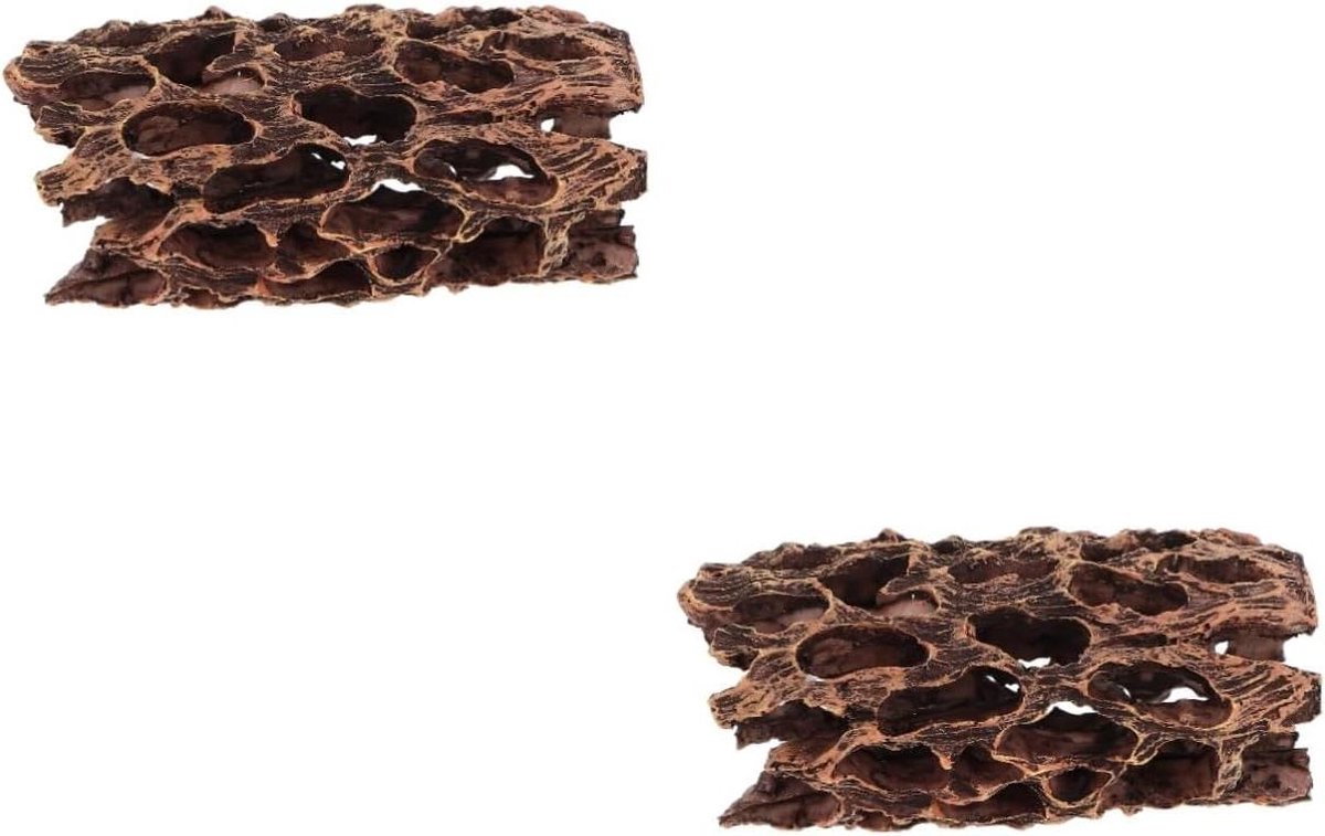 Aquarium Decoratie - Vis Accessoires - Natuurlijke Sfeer Creëren - Realistische Boomholte Vorm - 11x5x5cm x2 - Bruin