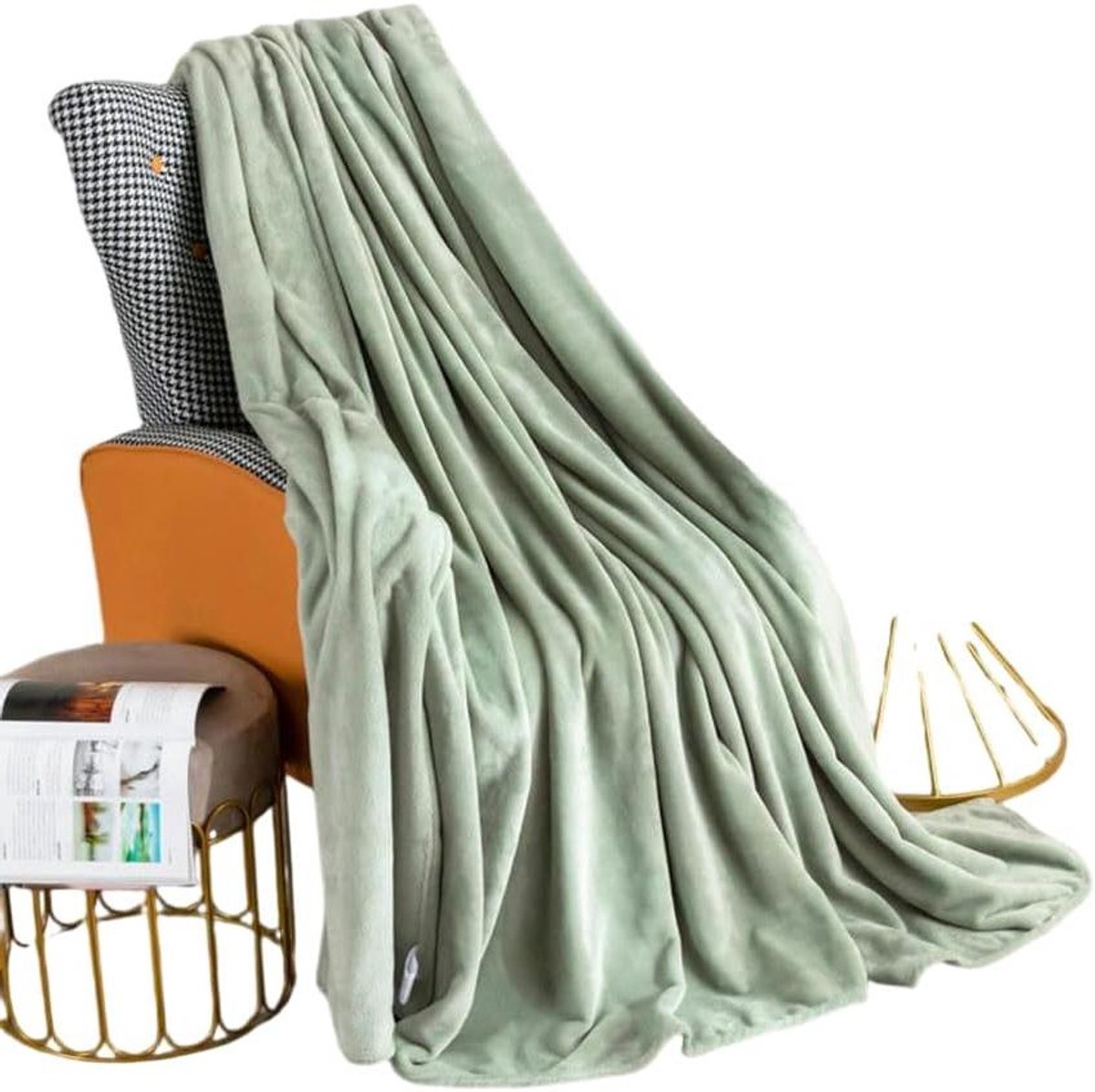 Dubbellaagse Dekens - Vliesdeken Flanel - Voor Op Bed - Dubbellaags Ontwerp - 200 x 230 cm - Erwtengroen
