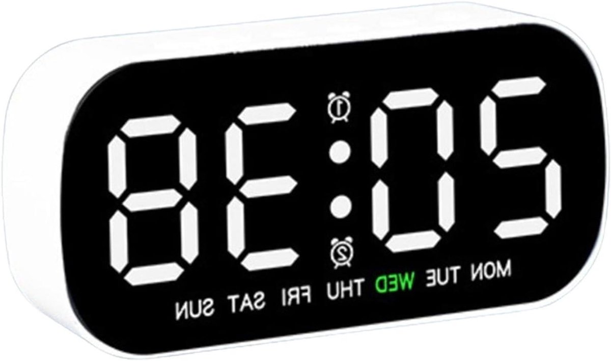 Digitale Wekker - Tafelklok Elektronisch - Tijd Bijhouden - Verstelbare Helderheid - 13 cm - Wit