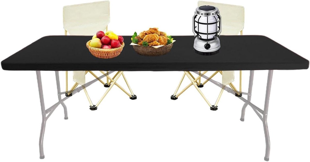 Vouwtafelhoes - Picknicktafelkleed Elastisch - Outdoor Bijeenkomsten - Winddicht Elastisch Rand - 183 x 76 cm - Zwart