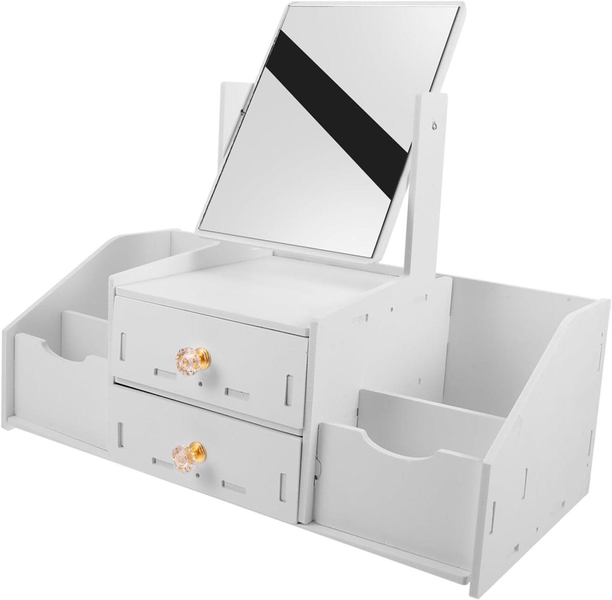 Cosmetica Organizer - Make-up Houder - Make-up Opbergen - Met Spiegel - 20x21x20 cm - Wit