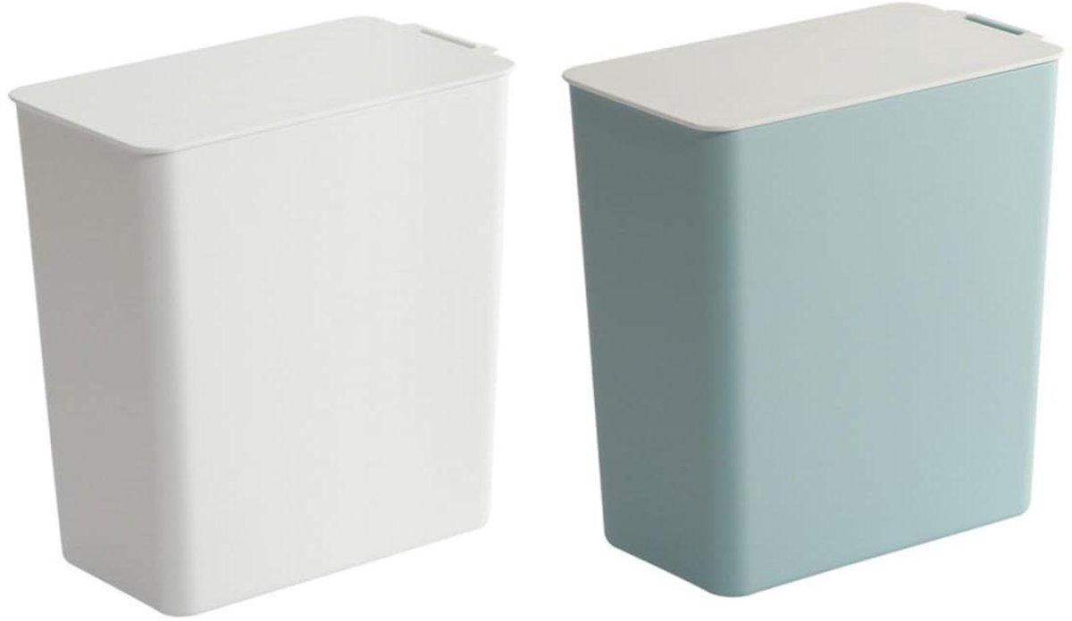 Mini Afvalbak - Bureau Prullenbak - Bureau Opruimen - Met Deksel - 8.7x15.5cm - Blauw