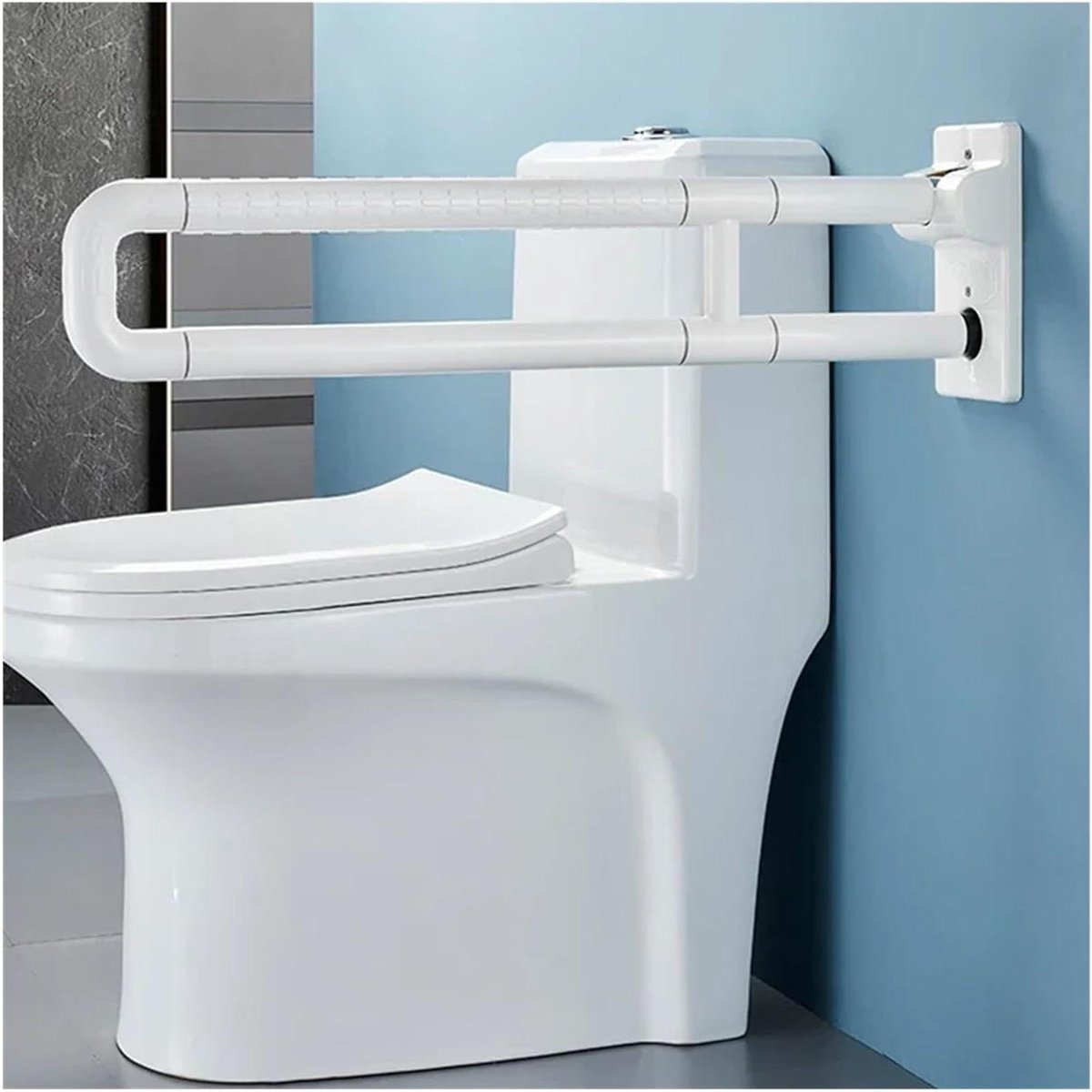 Wandgreep Toilet - Badkamerhandgreep Steunstang - Ondersteuning en Stabiliteit - Ruimtebesparend Opvouwbaar - 12 x 60 cm - Wit