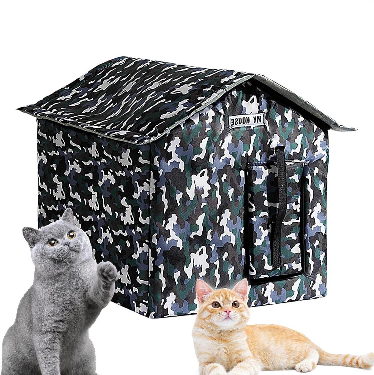 Kattenhok voor buiten - Kattenhuisje weerbestendig - Bescherming huisdier - Geïsoleerd sponsvoering - 36 x 32 x 37 cm - Grijs