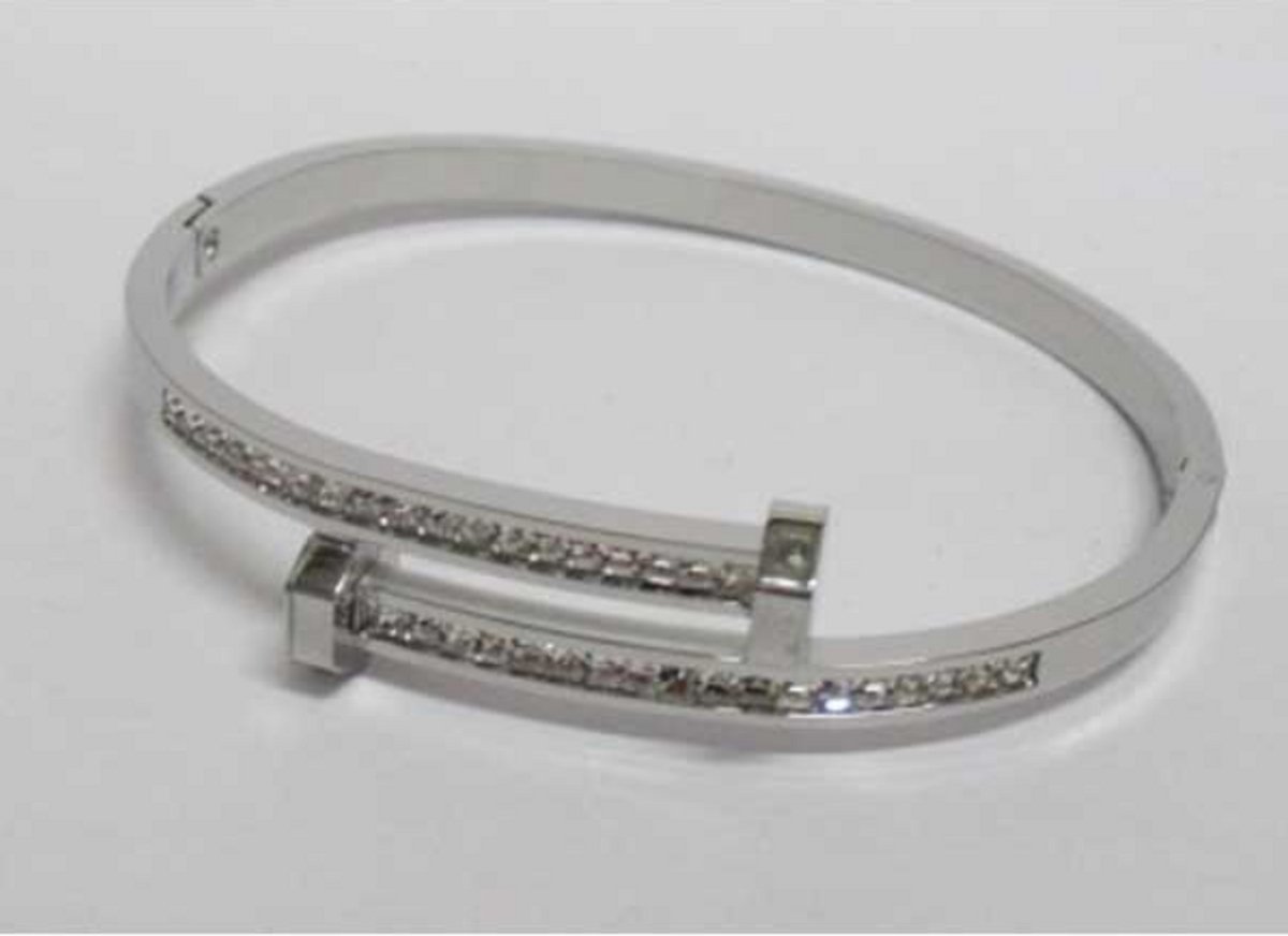 Hidzo Yehwang - Zilverkleurige Bangle Armband met namaakdiamantjes - Dames Armband
