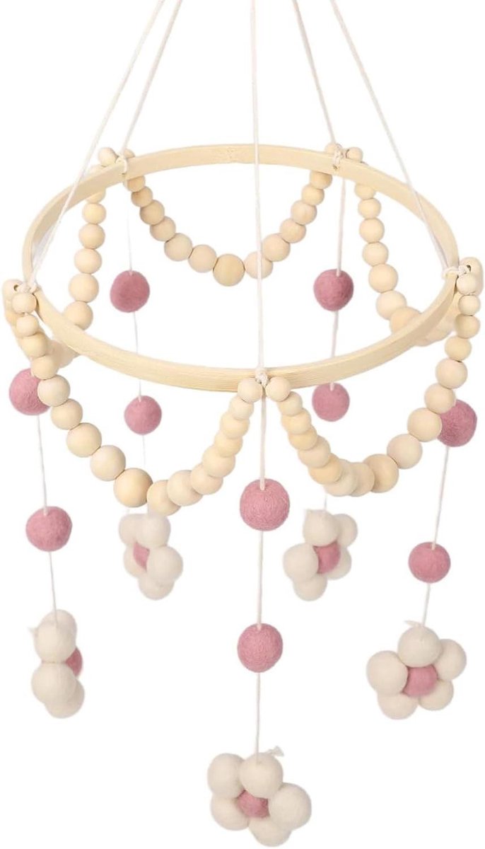 Babymobiel - Wiegmobiel Speelgoed - Babykamer Decoratie - Handgemaakt Natuurlijk Ontwerp - 262 x 253 cm - Roze