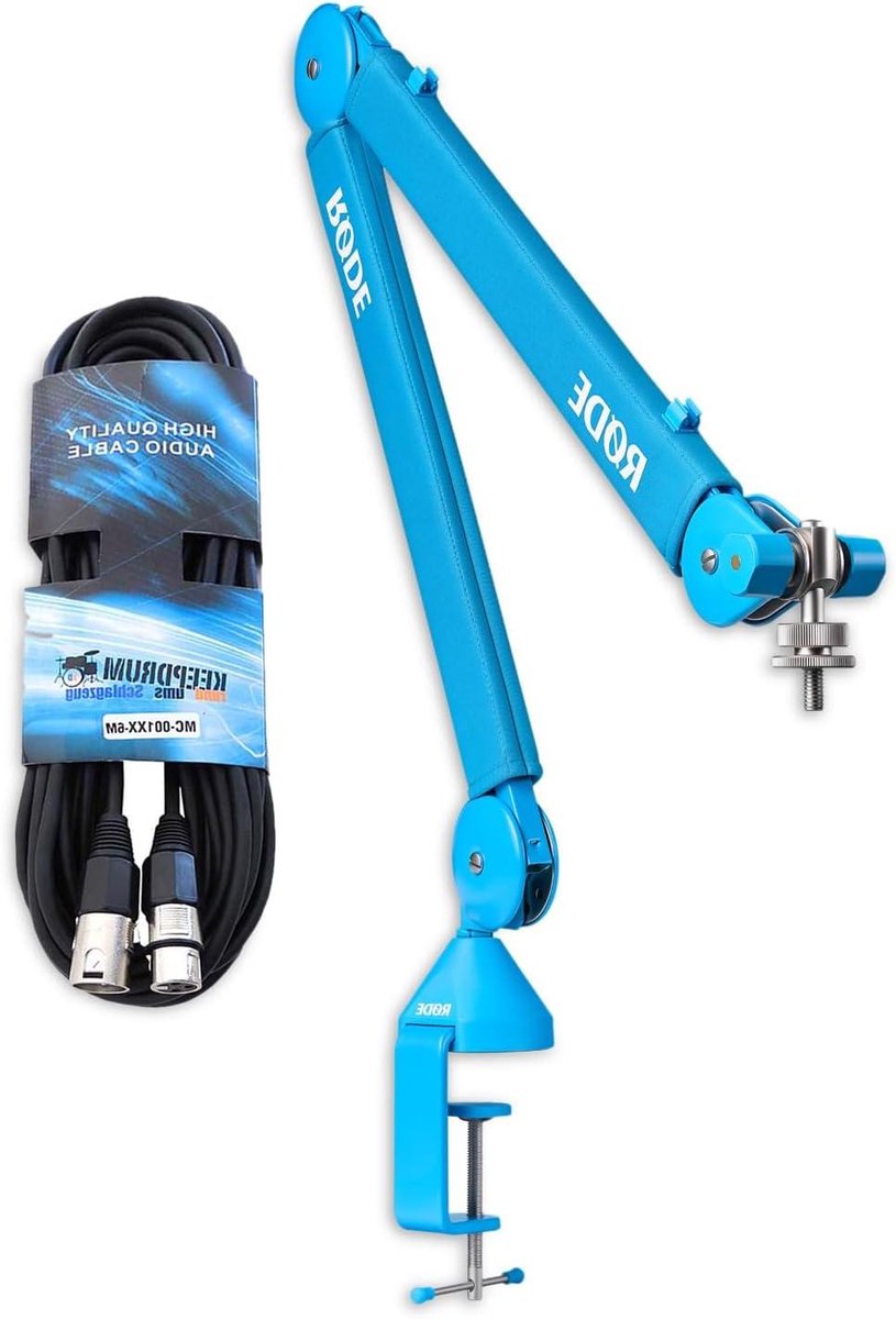 Microfoonarm met XLR Kabel - Studio Arm Scharnierarm - Content Creatie - Geruisloze Bedienen - 94 cm Bereik - Blauw