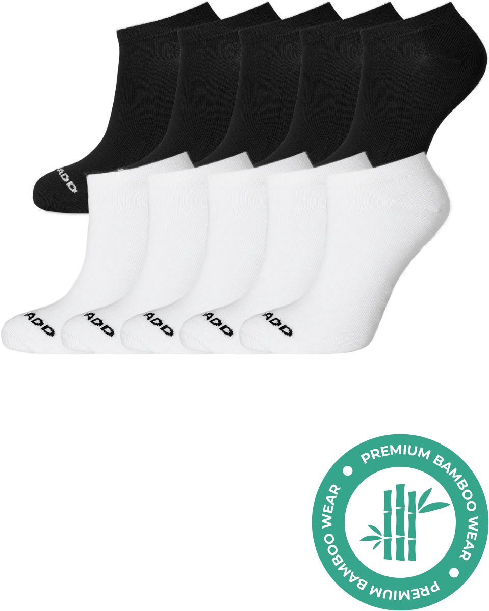 SQQUADD® Bamboe Sneakersokken - Dames en Heren - 10-pack - Maat 35-38 - Naadloos en Duurzaam - Tegen Zweetvoeten - Bamboo Sokken Sneaker - Wit en Zwart