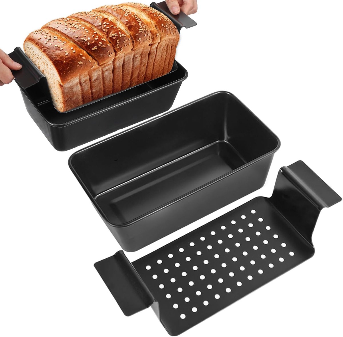 Broodbakbol-broodbakblik-Gehaktbroodvorm met uitlekbak - 1 stuk - Anti-aanbak gehaktbroodvorm met uitlekbak - Broodvorm voor het bakken en braden van vlees - zwart - 20 x 11 x8 cm