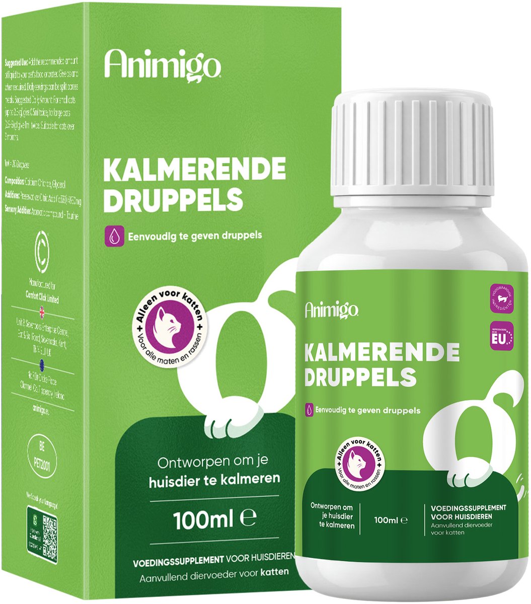 Animigo Kalmerende Druppels voor Katten - Natuurlijk Kalmeringsmiddel met L-Tryptofaan - 100 ml - Gemaakt in de EU