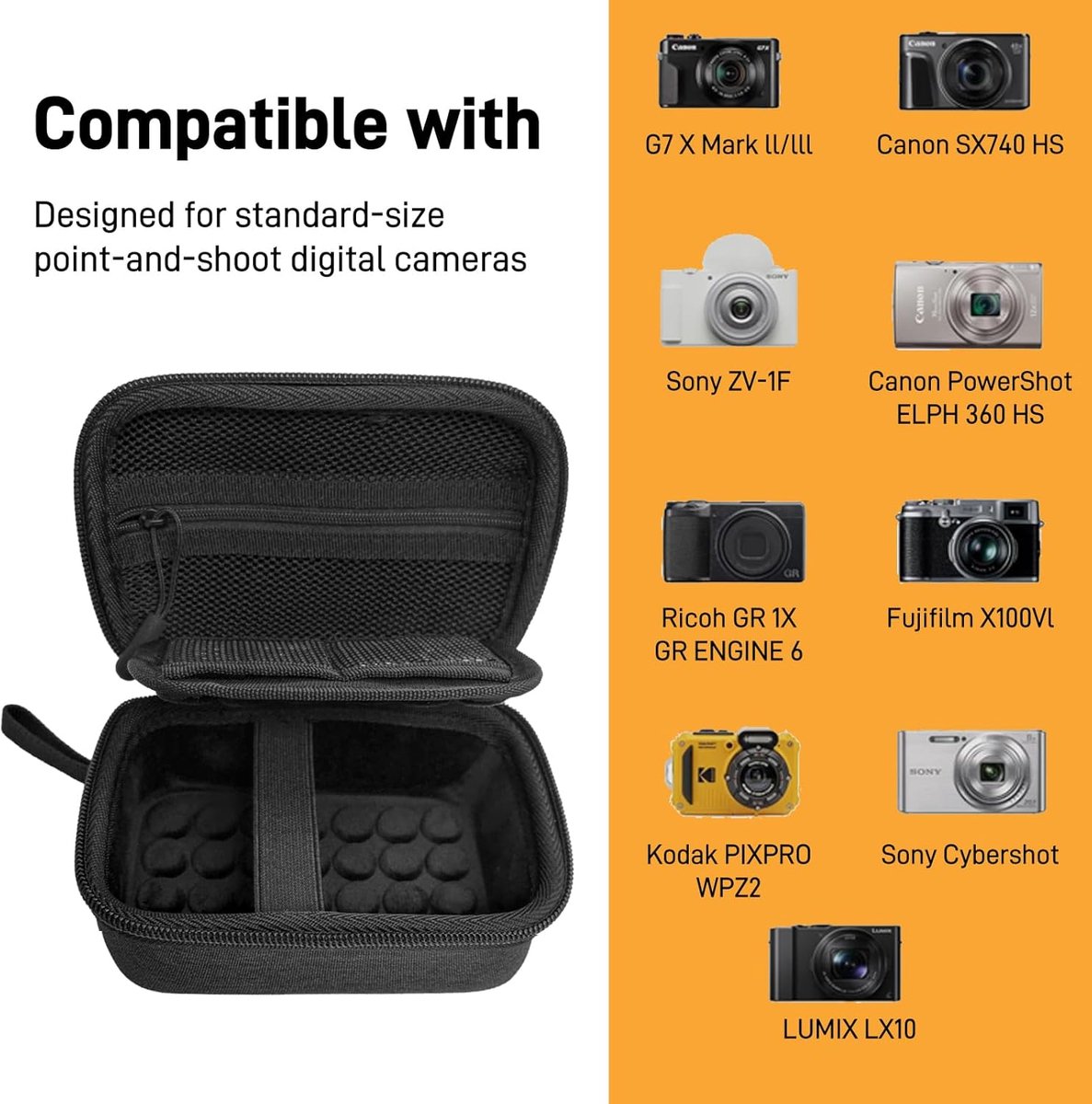 Sander Shop cameratas voor Canon PowerShot SX740 HS, Canon G7X Mark III Mark II, Kodak digitale camera fotocamera tas voor draagbare digitale camera fotocamera draagtas digitale cameratas, zwart, draagtas thumbnail 6