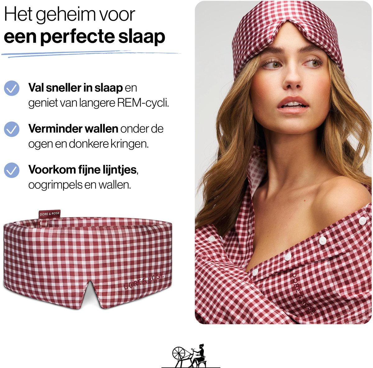 Dore & Rose - Slaapmasker - Oogmasker - Zijden Slaapmasker Voor Mannen en Vrouwen - Deep Sleep Mask - Eye Mask - Verduisterend - Wallen - Rood - Nº 47 Bordeaux Héritage Plaid — afbeelding 3