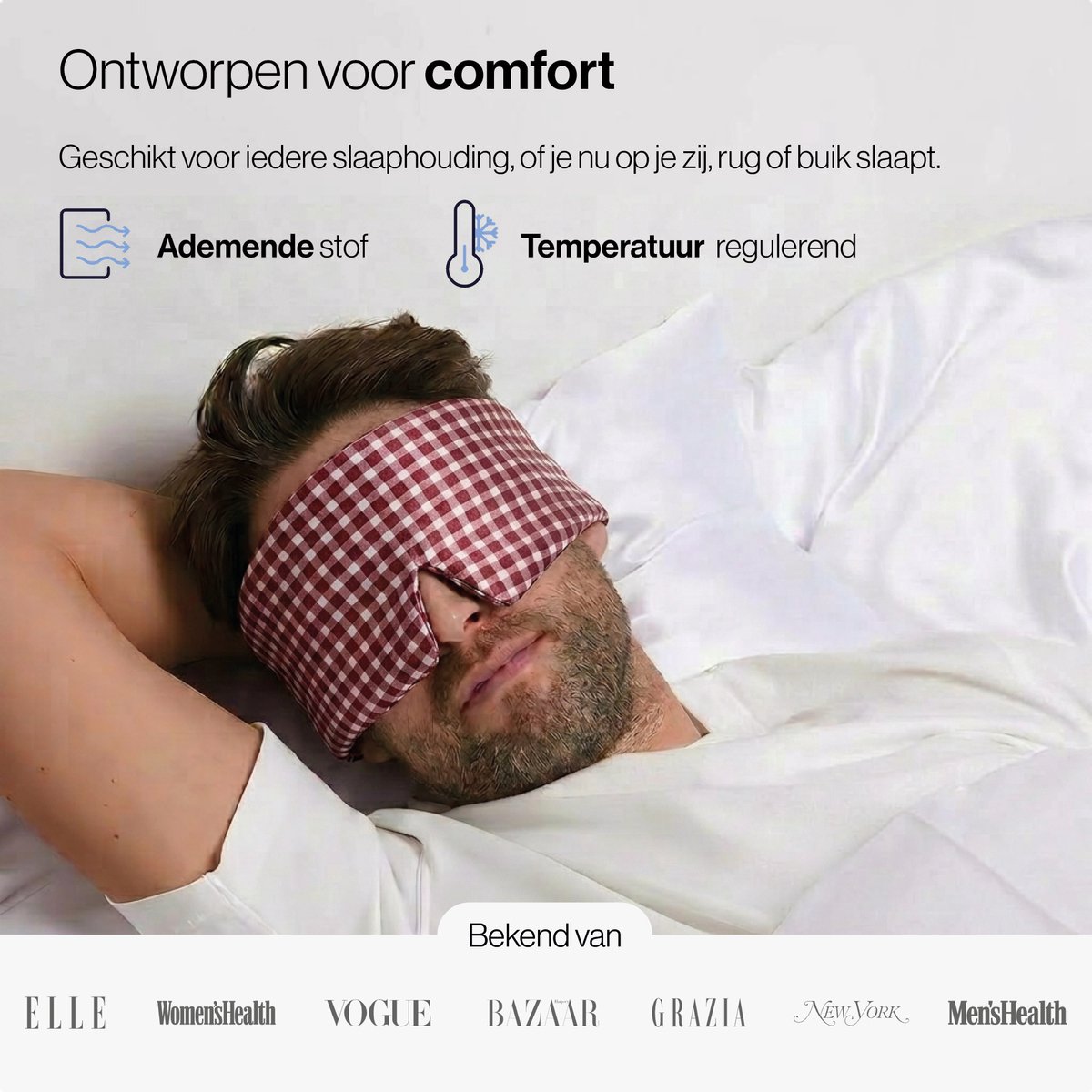 Dore & Rose - Slaapmasker - Oogmasker - Zijden Slaapmasker Voor Mannen en Vrouwen - Deep Sleep Mask - Eye Mask - Verduisterend - Wallen - Rood - Nº 47 Bordeaux Héritage Plaid — afbeelding 4