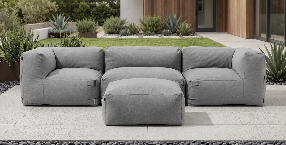 Luxe Modulaire Hoekbank 4-Zits Grijs – Comfortabele Loungeset voor Tuin, Terras & Balkon –