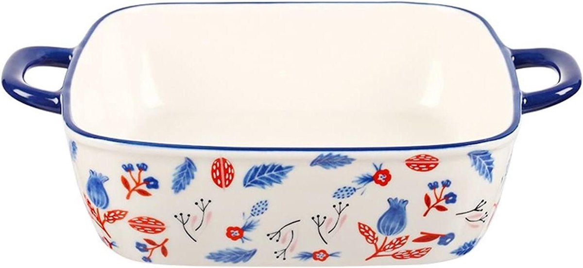 Ovenschaal Keramiek - Bakvorm Vierkant - Taarten Bakken - Dubbele Handgrepen - 26x26x6 cm - Wit