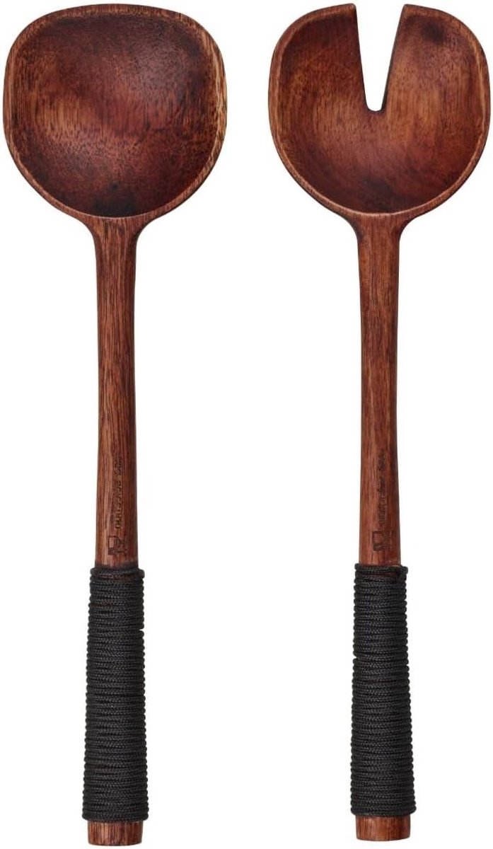 Saladebestek Set - Opscheplepels - Maaltijden Serveren - Nylon Handvat - 24 cm - Hout Zwart