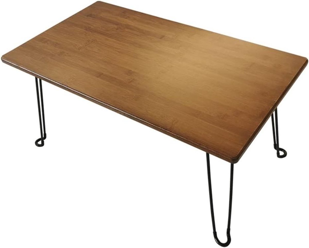 Opvouwbare Vloertafel - Lage Tafel Bamboe - Werken en Lezen - Metalen Steunpoten - 60x40x33 cm - Bruin