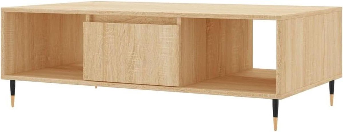 Salontafel - Bijzettafel Banktafel - Woonkamer Inrichten - 3 Vakken Opbergruimte - 104x60x35 cm - Sonoma Eiken