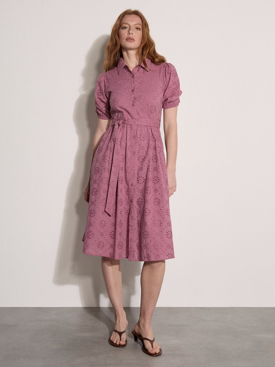 Midi-jurk met broderie-motief