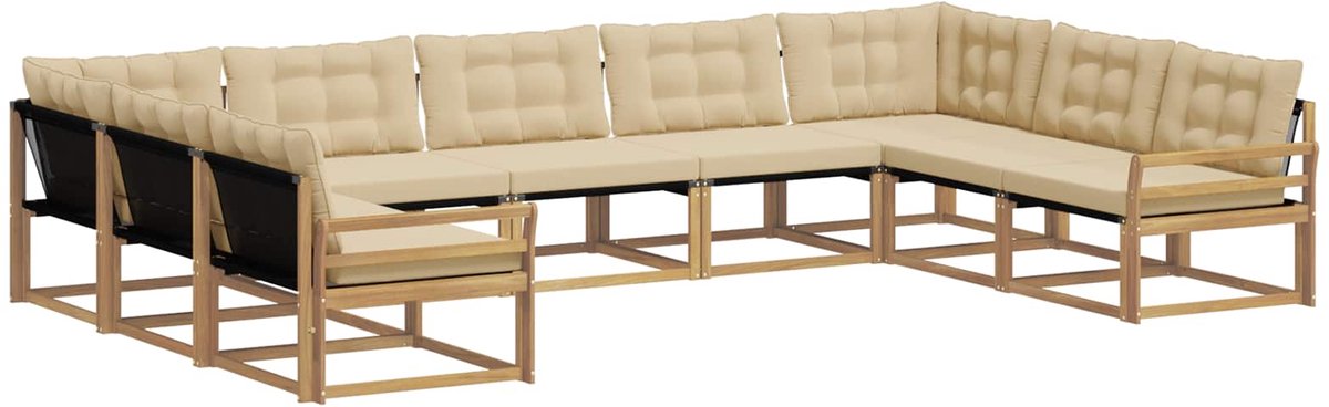 vidaXL Buiten - bank - set - 9 - st - 9-zits - Wit - en - Beige Wit en Beige
