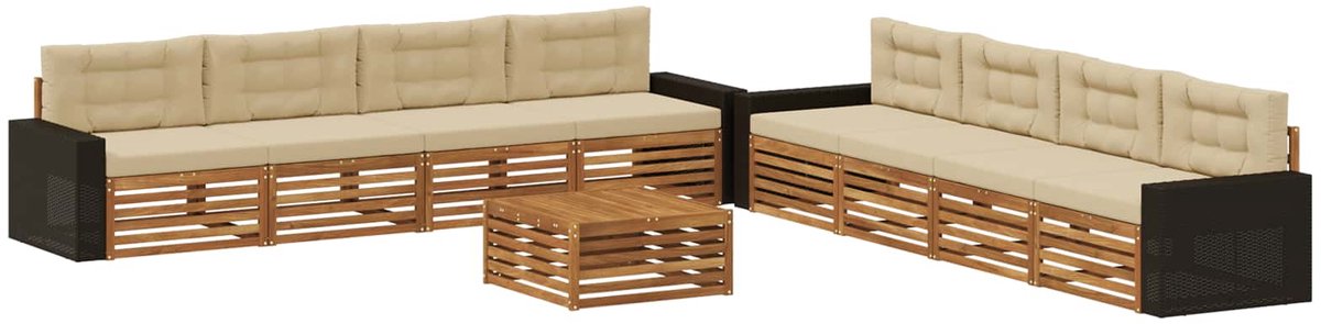 vidaXL Buiten - bank - set - 9 - st - 8-zits - Natuurlijk - en - Beige Natuurlijk en Beige