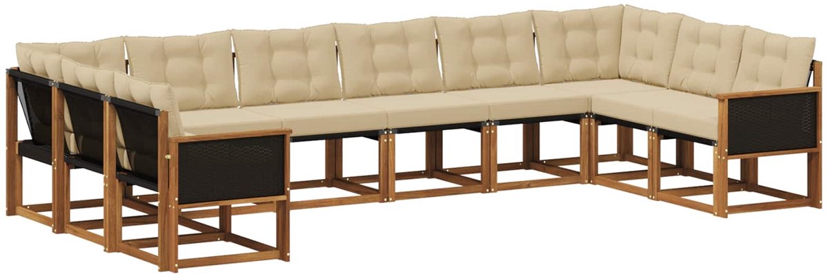 vidaXL Buiten - bank - set - 10 - st - 10-zits - Natuurlijk - en - Beige Natuurlijk en Beige