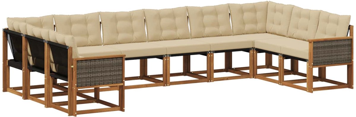 vidaXL Buiten - bank - set - 10 - st - 10-zits - Natuurlijk - en - Beige Natuurlijk en Beige